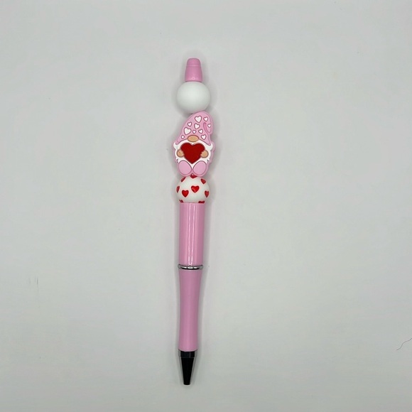 Pink Gnome with Hearts Beaded Pen - Picture 1 of 5